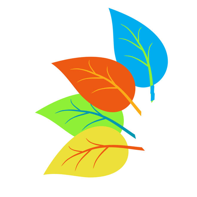 Four leaves in different seasonal colours representing the different stages of life and inclusion of all