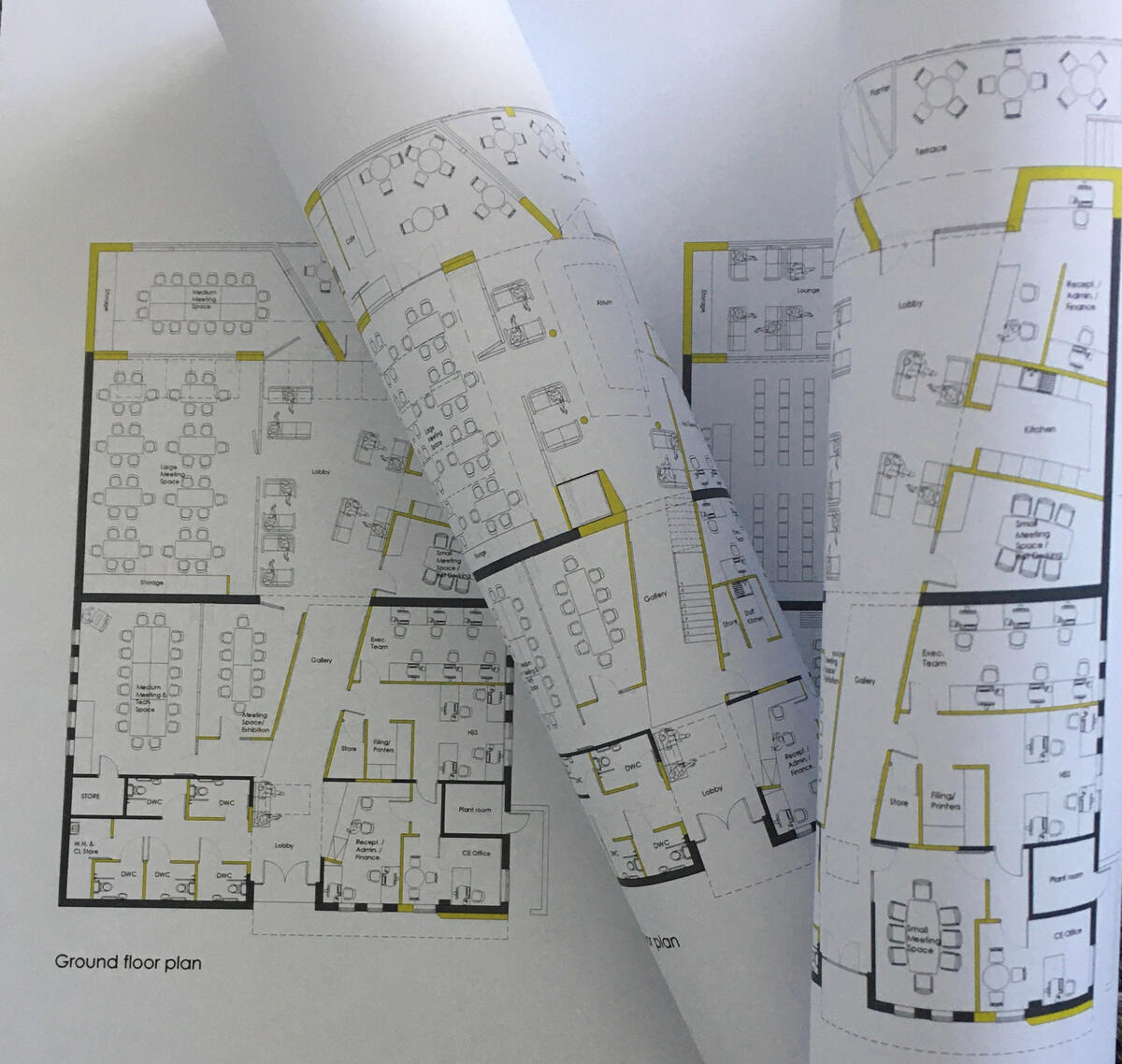 Set of building plans, rolled up